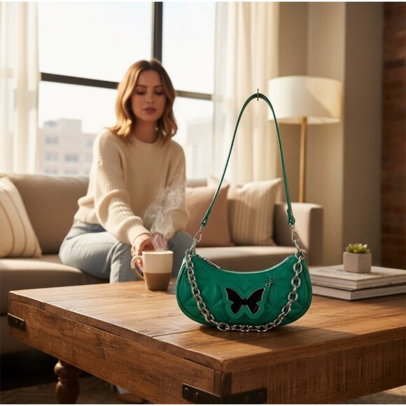 Skinnydip Denver Butterfly Shoulder Bag ✦ Vegan Leather Chain Strap Mirror Charm - Picture 2 of 3